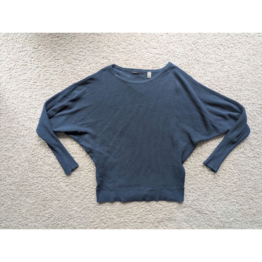T Tahari Navy Blue Cropped Batwing Knit Sweater Sz M